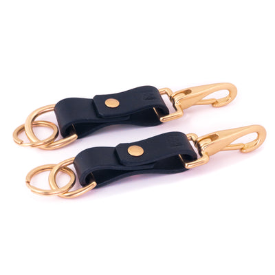 Kingston Barn English Bridle Leather Keychain in Black with Solid-Brass Equestrian Halter Snap