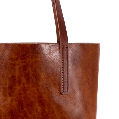 Kingston Barn Harness Leather Tote in Buckaroo Brown Strap Detail View