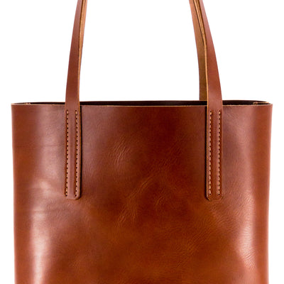Kingston Barn English Bridle Leather Tote in Rein Brown Front Detail View