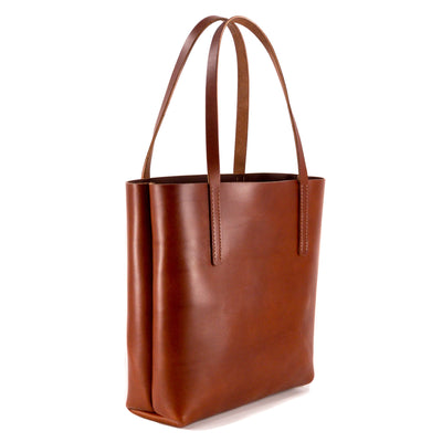 Kingston Barn English Bridle Leather Tote in Rein Brown Side View
