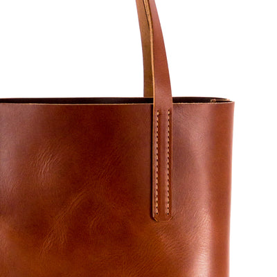 Kingston Barn English Bridle Leather Tote in Rein Brown Strap Detail View