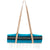 Kingston Barn hand-woven aqua striped blanket with handcrafted VegTan leather strap